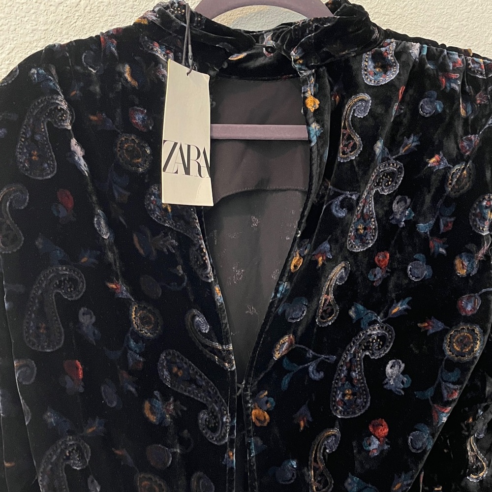 ZARA NWT  Mini Long Sleeve Velvet Dress, High neck, open back, 
Sz XS